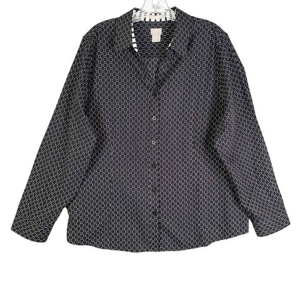 Chicos Shirt Women’s Button Down Long Sleeve Size 3 US XL Black Geometric - Picture 2 of 9